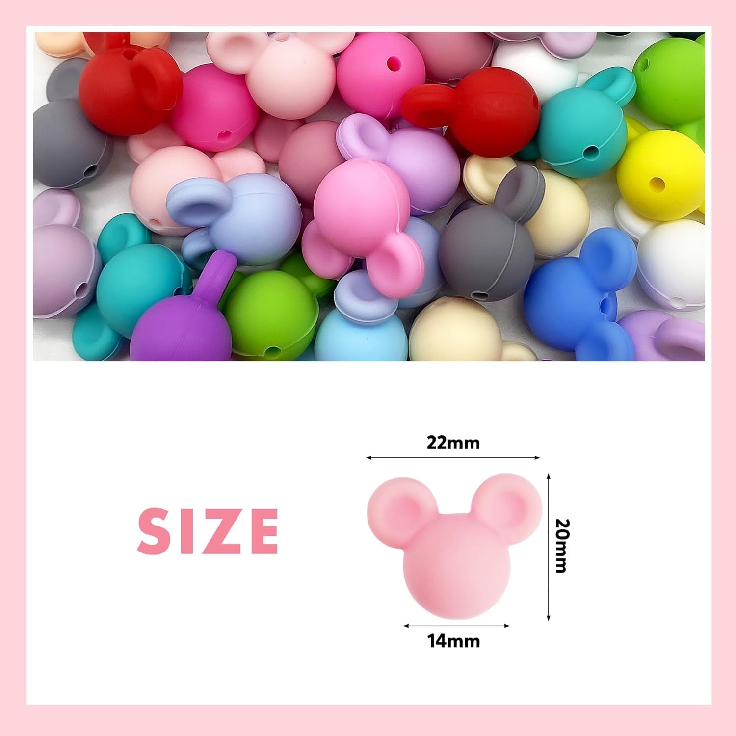 42 Pcs Mouse Head Silicone Focal Beads Cute Cartoon Loose Beads Accessory for DIY Keychains Bracelet Necklace Pens Lanyard Making