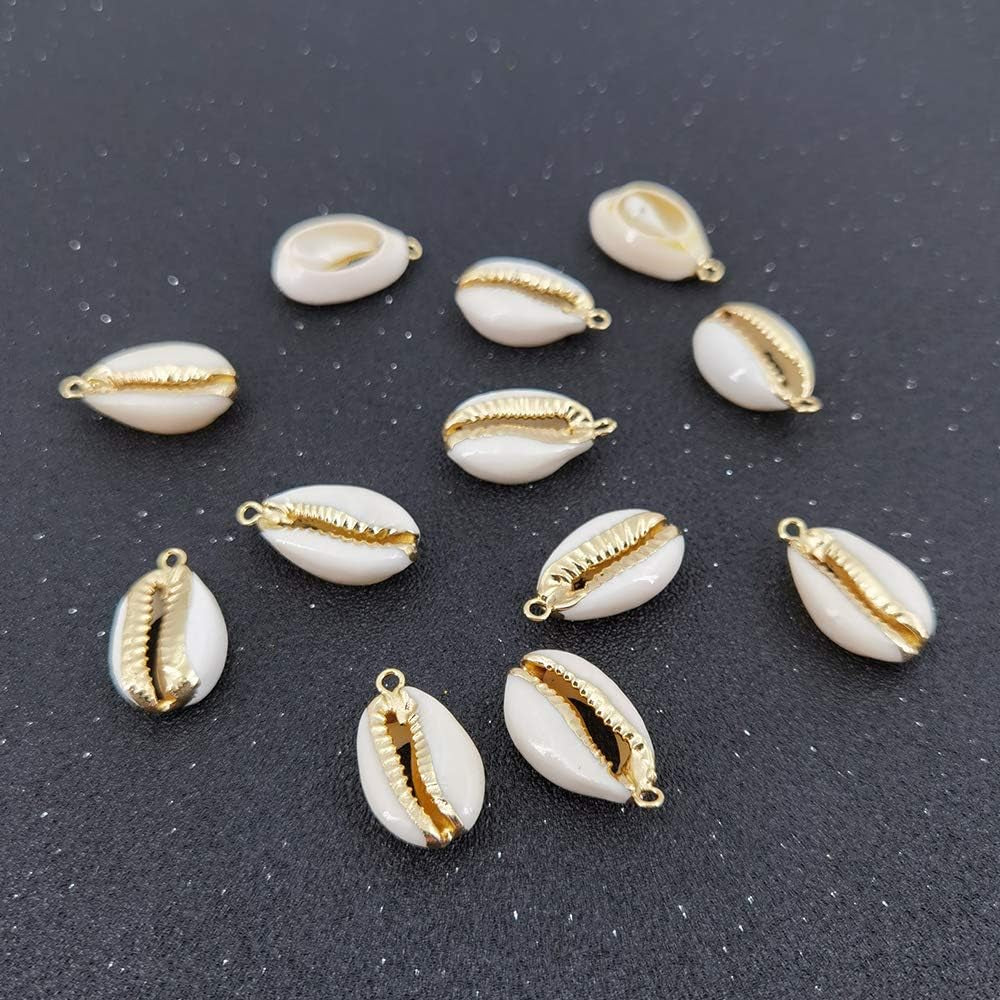 12PCS Golden Natural Shell Pendants Sea Shell Connectors Beach Seashells Cowrie Shell Charms for Jewelry Making