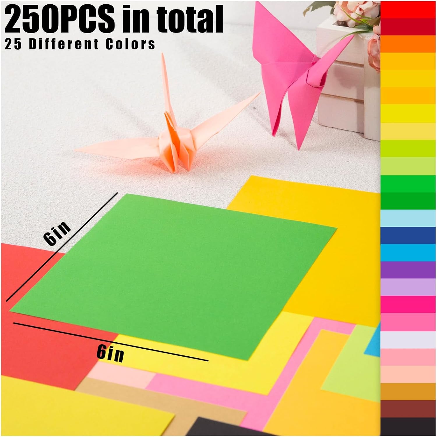 250 Sheets Colored Origami Paper, 6 X 6 Inch/ 80Gsm Colored Craft Paper Double Sided Square Paper for Beginners Arts and Crafts Scrapbook Making