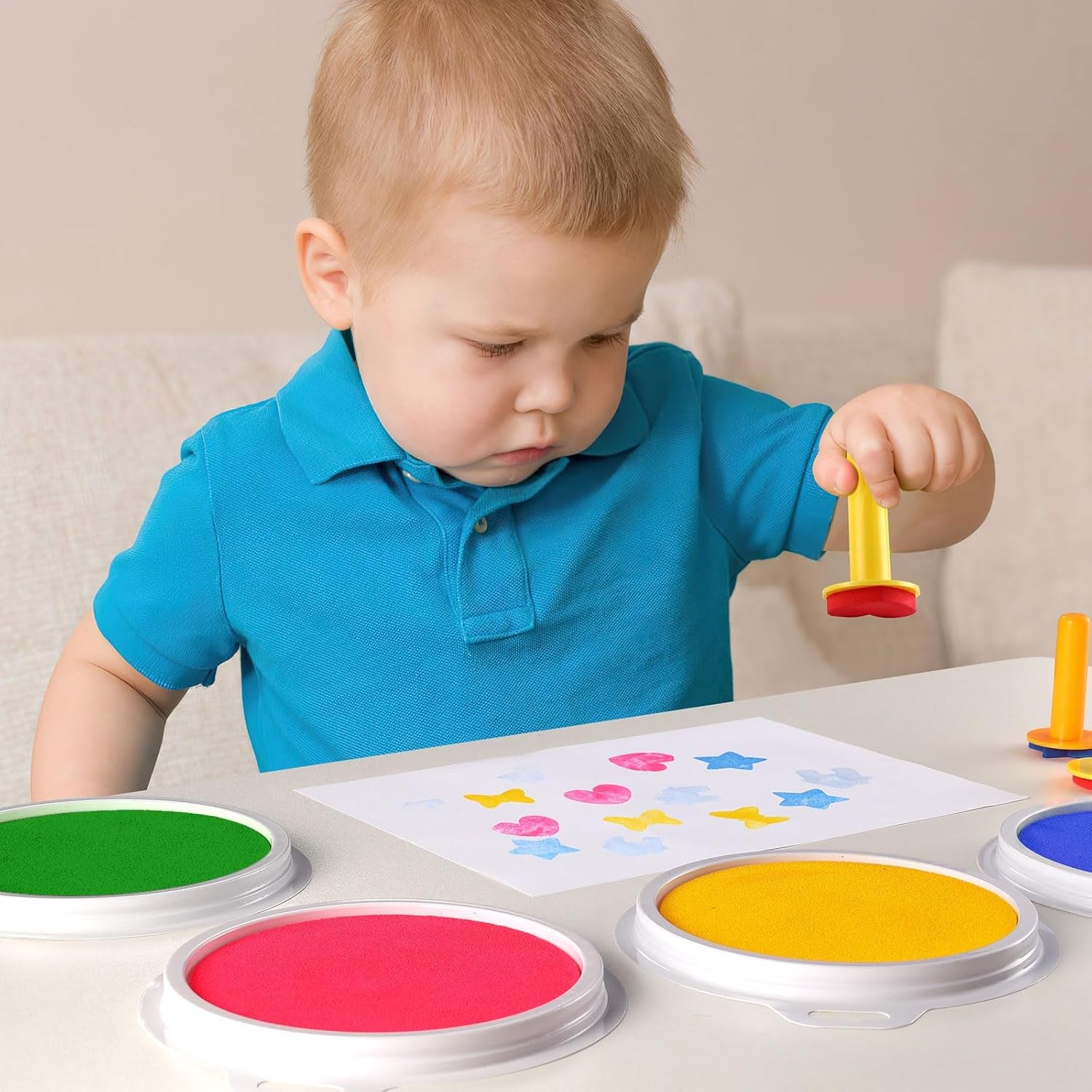 16 Pack Washable Ink Pads for Kids, 7" Large round Stamp Pads for Finger Painting Rubber Stamps