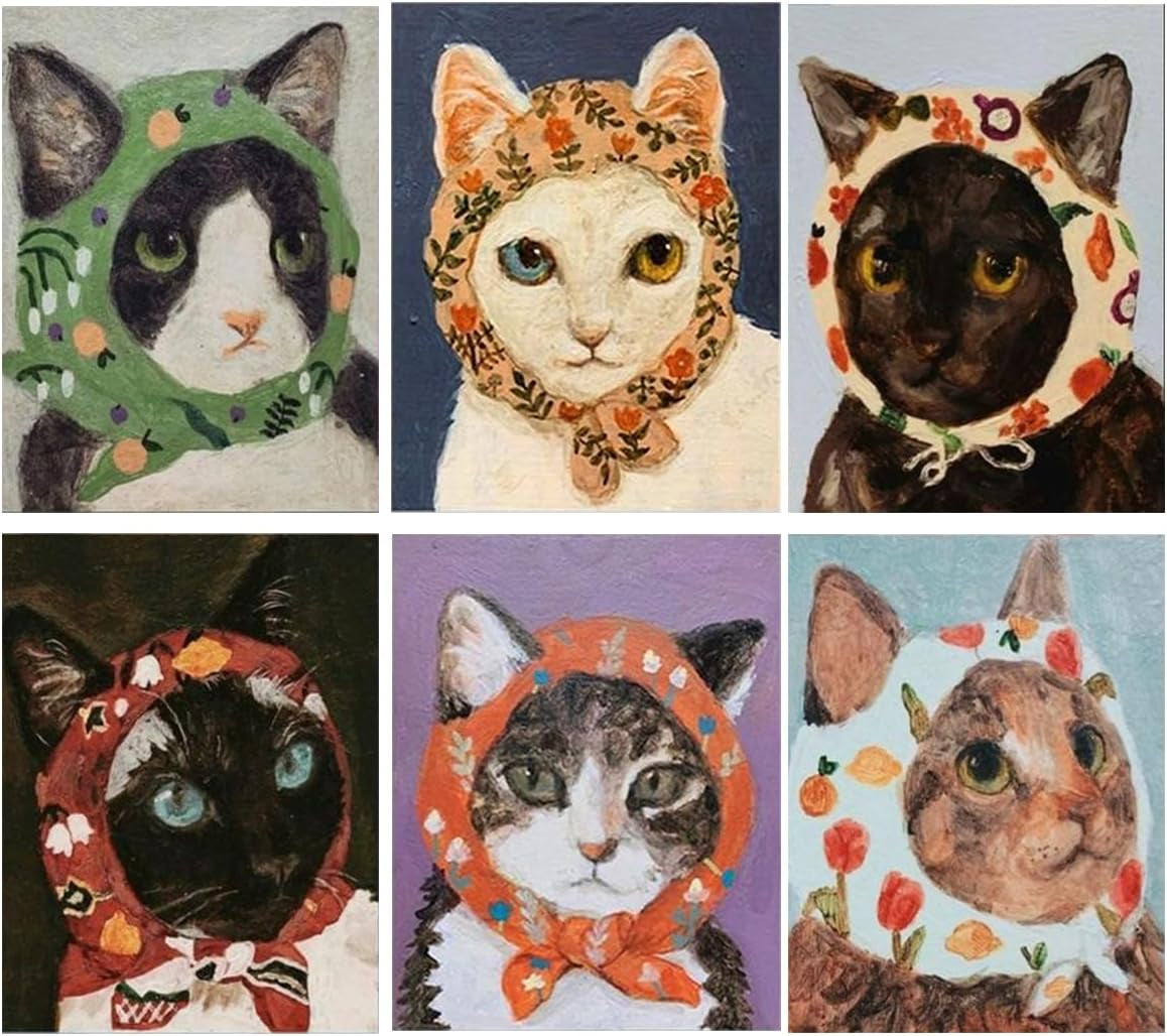 6 Pack 5D Diamond Painting Kits for Adults Beginners,Diy round Full Drill Diamond Art Kits Cartoon Cat,Paint by Diamonds Gem Art Crystal Easy,Animal Home Wall Decor 12X16 Inch