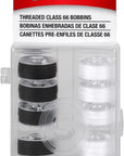 Class 66 Prewound Plastic Bobbins, Transparent – Black & White, 50 Yards Each, Washable and Colorfast Polyester Threaded Bobbins with Storage Case, 12Ct