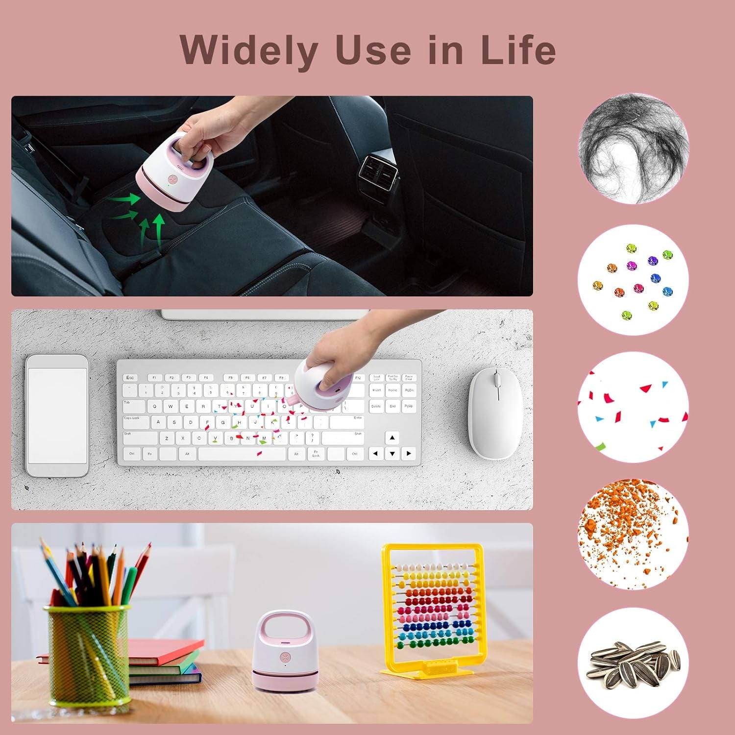 Diamond Painting Tools for Drill Quicker Picker,  Diamond Painting Accessories Tool for Sweep Spilled Diamonds Picker Vacuum Quicker Picker Organizer Spilled Drill with USB Charger, Brush (Pink)