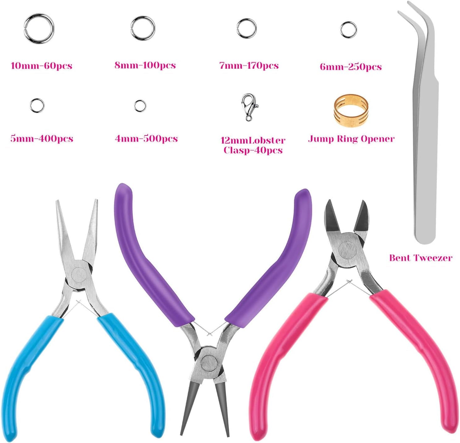 Jump Rings and Jewelry Pliers for Jewelry Making,  Jewelry Repair Kit with 1520Pcs Silver Jump Rings and 3Pcs Jewelry Pliers for Earrings, Necklaces, Rings, Bracelets and Jewelry Making Supplies
