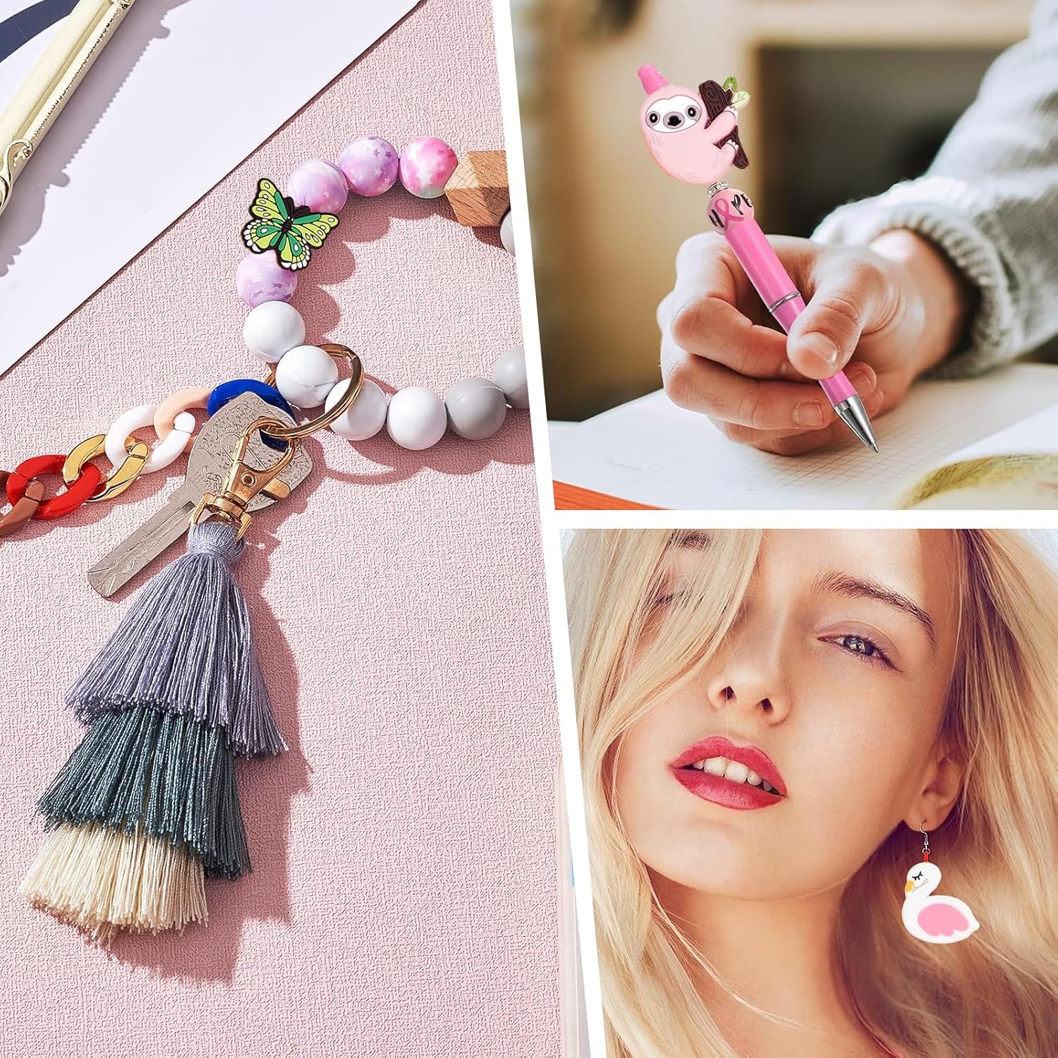 Silicone Focal Beads for Pens Characters Silicone Accessory Kit 18 Pcs Colorful round Silicone Beads for Keychain Making Bracelet Necklace Handmade Crafts (Animal)