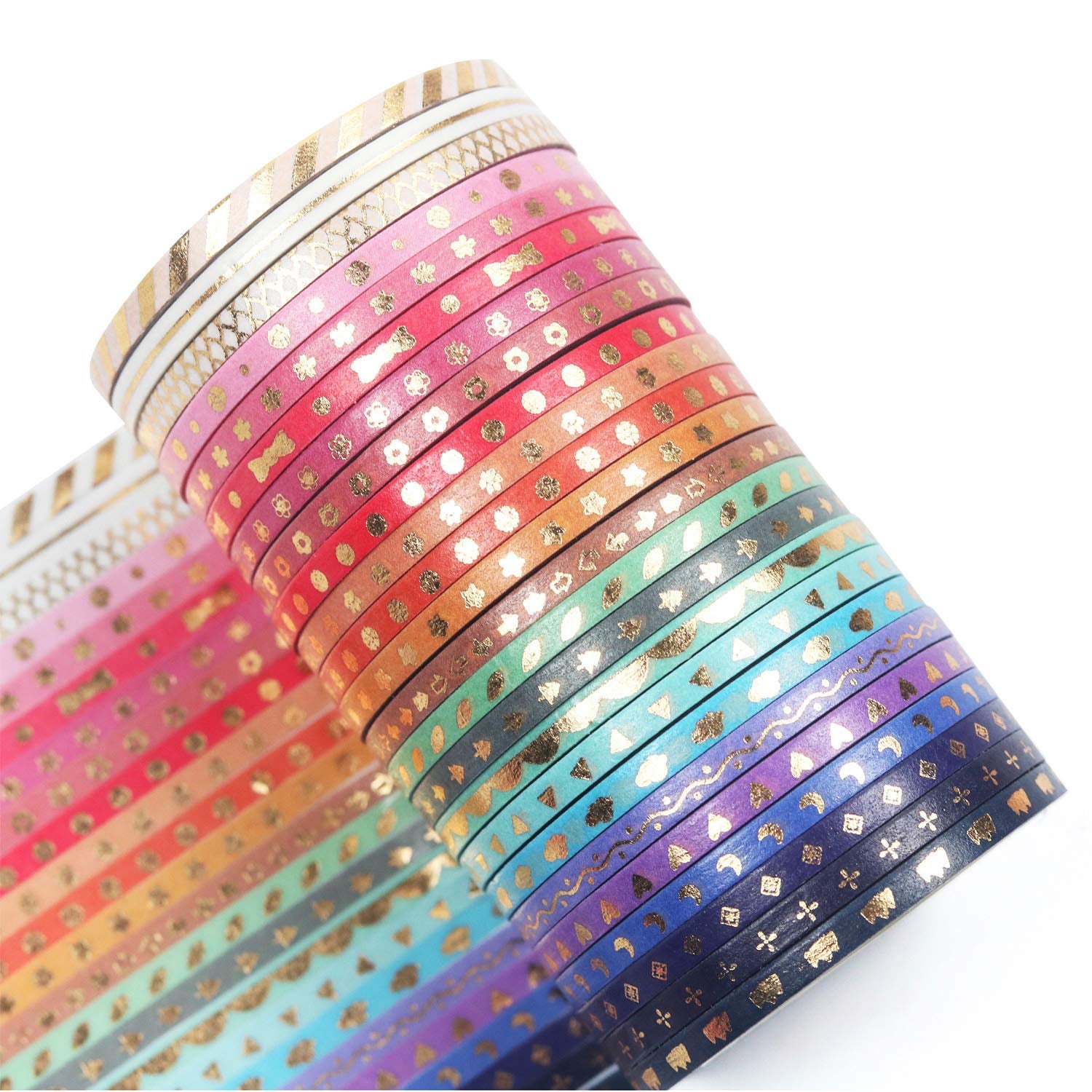 24 Rolls Skinny Washi Tape Set Gold Foil Print Decorative Tapes for Arts, DIY Crafts, Journals, Planners, Scrapbooking, Wrapping (Slim 3Mm)