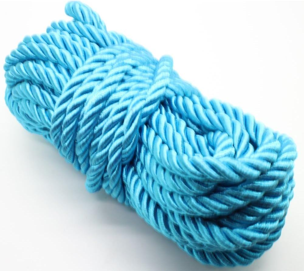 U Pick 10Yds 5Mm 3 Braided Cord Decorative Twisted Satin Polyester Twine Cord Rope String Thread Shiny Cord Choker Thread (05:Turquoise)