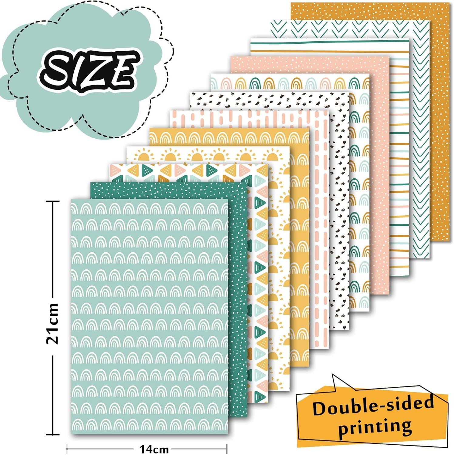 60Pcs Boho Pattern Paper A5 Rainbow Dot Stripe Scrapbook Specialty Paper Double Sided Decorative Craft Paper for DIY Art Craft Card Making Photo Album Journal Decoration, 5.5 X 8.3 Inch