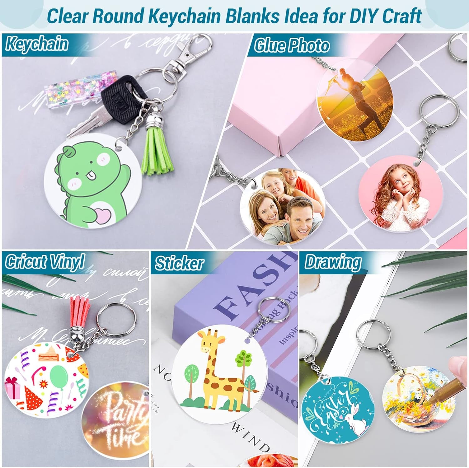350Pcs Acrylic Keychain Blanks  Clear Acrylic Keychain Blanks for Vinyl with 60 Pcs Acrylic Blanks, 60 Pcs Keychain Tassels, 170 Pcs Jump Rings and 60Pcs Keychain Rings for DIY Keychain Craft