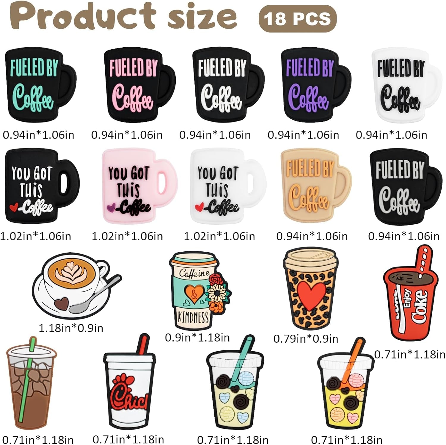 Silicone Focal Beads for Pens Coffee Cup Silicone Accessory Kit 18 Pcs Colorful round Silicone Beads for Keychain Making Bracelet Necklace Handmade Crafts (Cup 1)
