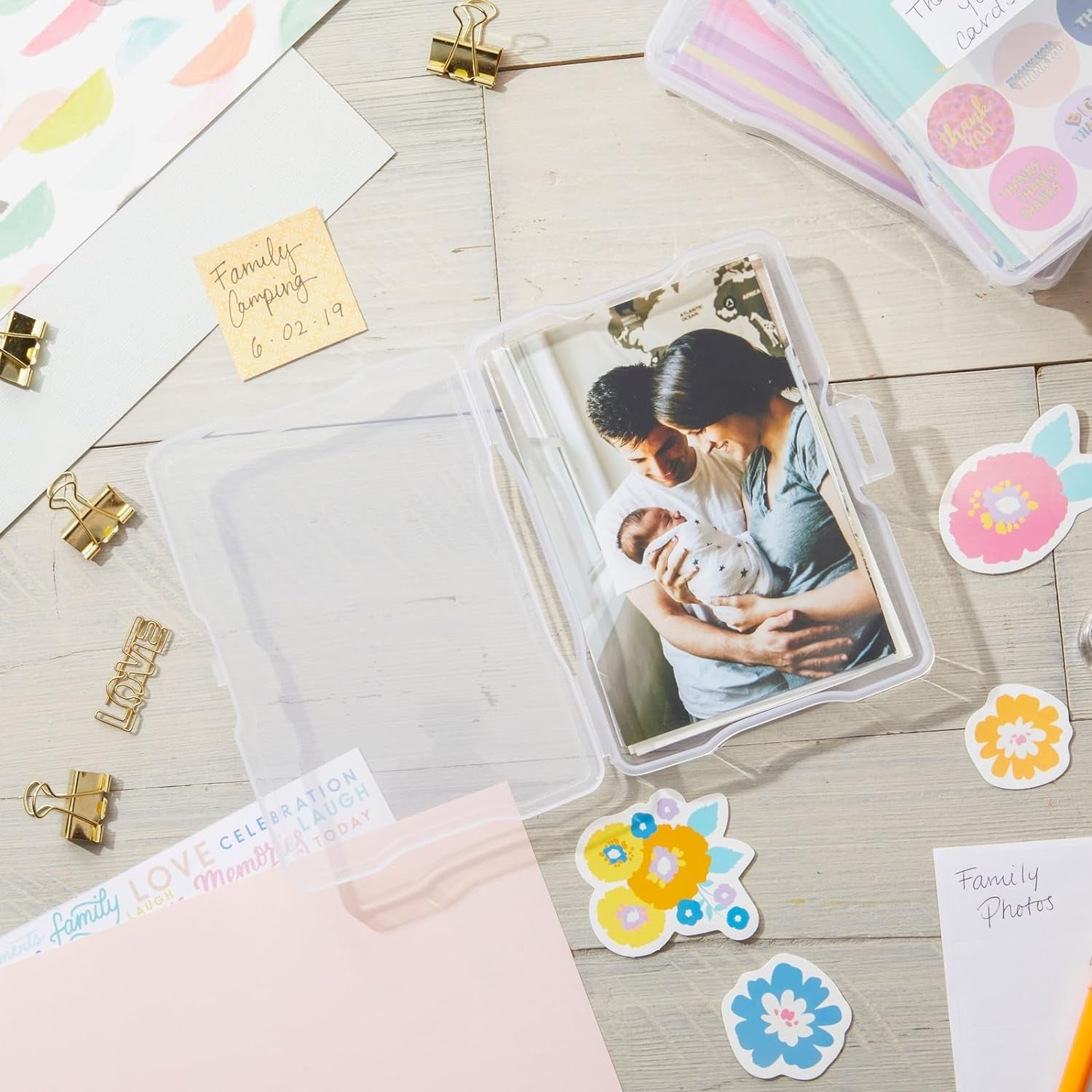 24 Photo Storage Boxes for 4X6 Pictures, Photo Organizer Storage Containers with 40 Blank Labels (Clear, 64 Total Pieces)