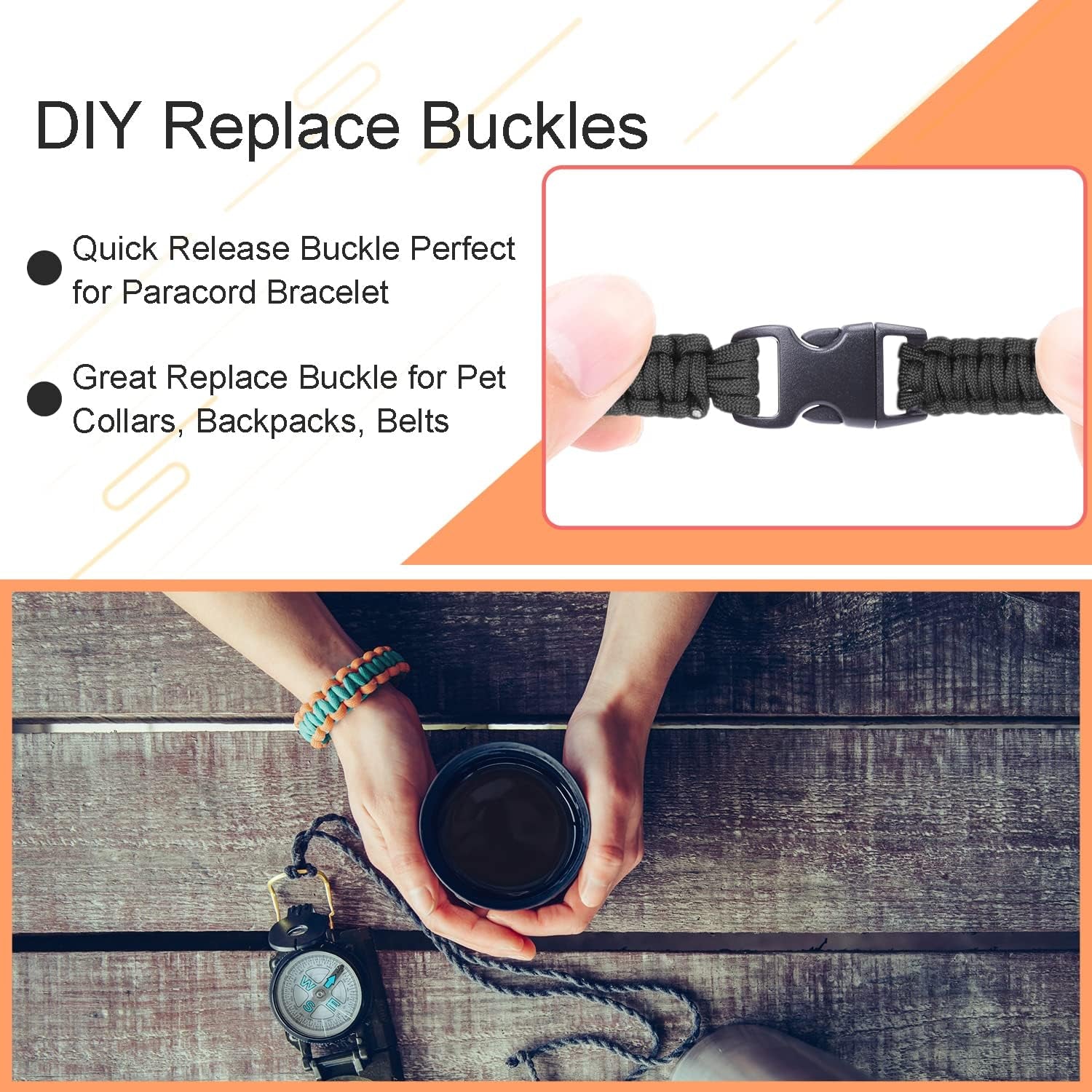 30 Pack 5/8 Inch Side Release Buckles, Contoured Plastic Paracord Bracelet Buckles, Paracord Buckles for Parachute 550 Cord Clips Paracord Bracelets Clasp Dog Collar Buckle DIY Craft Accessories