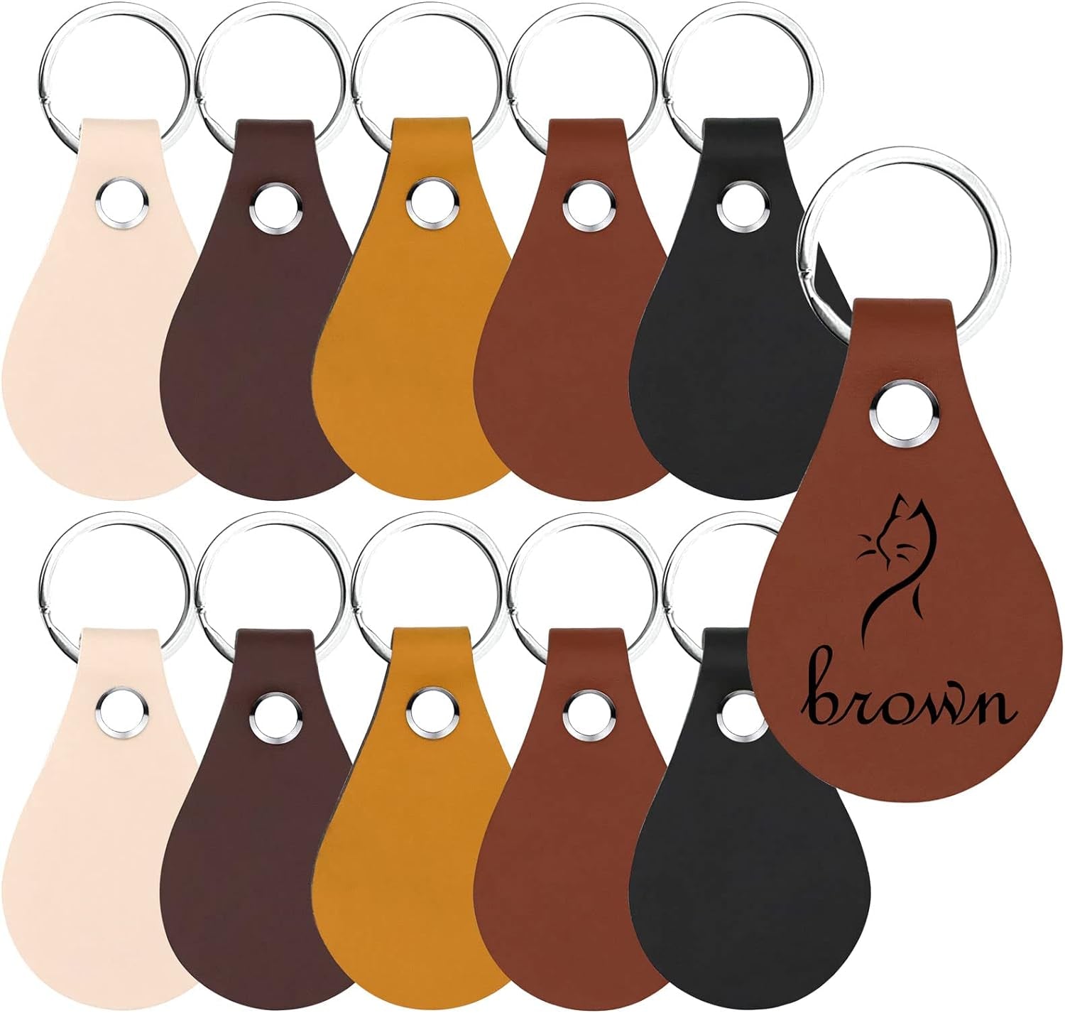 20 Pack Leather Key Fob Kit PU Leather Keychain Blanks with Key Rings and Rivets Key Chain Blanks for DIY Craft Laser Engraving Keychain Making Leather Working (5 Colors)