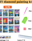 12 Pack Diamond Painting Kits for Adults 5D Diamond Art Kit Paint by Number for Beginners, DIY Paint with round Full Drill Diamonds Paintings Gem Art for Home Wall Decor Gift (12X16 Inch
