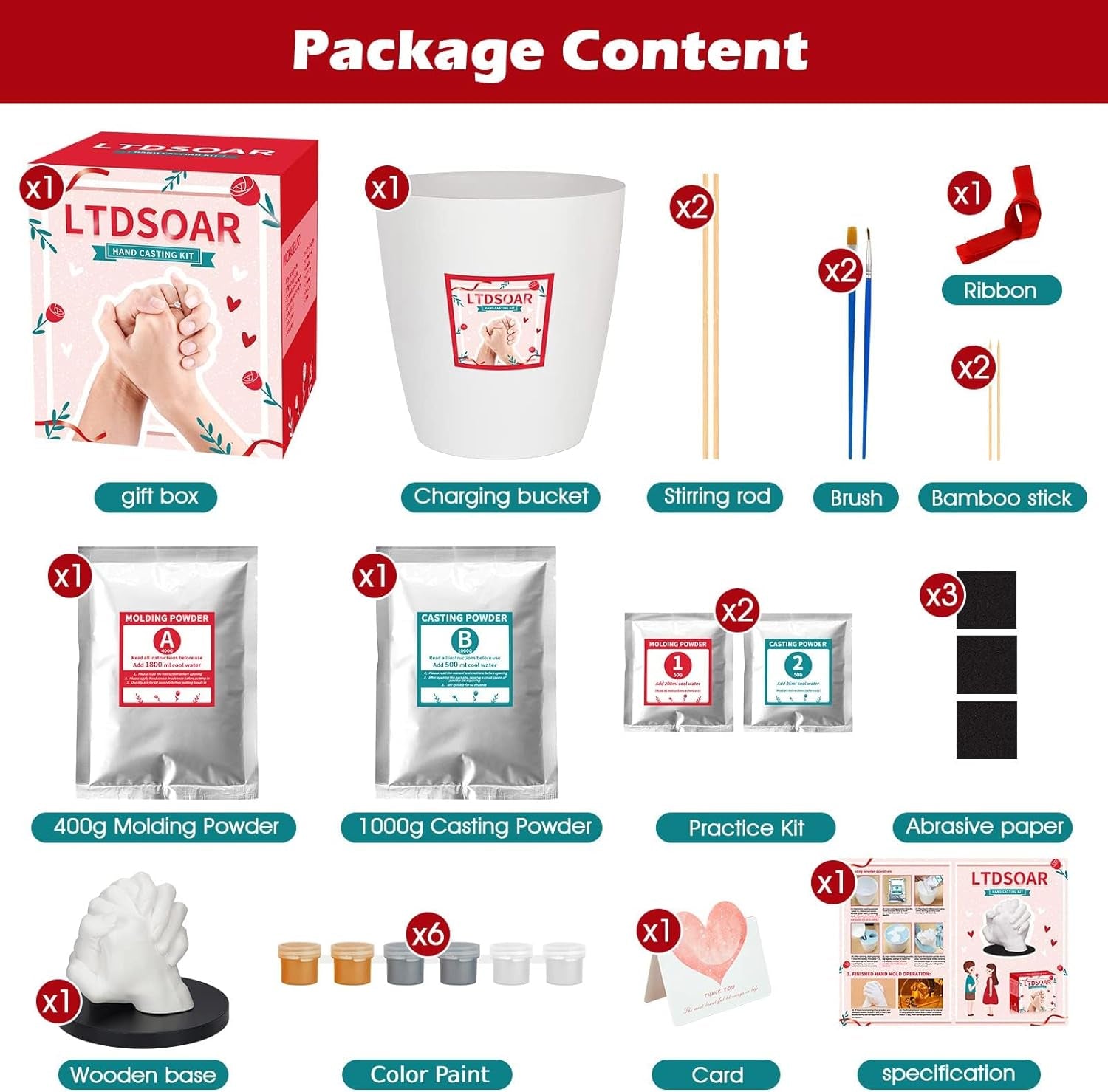 Hand Casting Kit Couples with Practice Kit, Hand Mold Kit for Adults & Kids, Romantic Anniversary Wedding Birthday for Her or Him,Boyfriend Girlfriend Unique