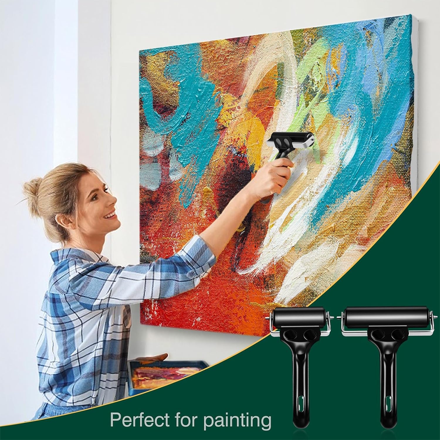 2 Pack Brayer Rollers for Crafting - Rubber Roller 4 and 2.2 Inch for Printmaking, Ink Roller for Painting Print Glue Stamping Tool