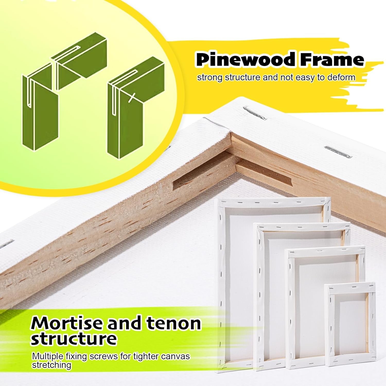 12 Pack Stretched Canvases for Painting with 11X14, 9 X12, 8X10, 5X7(3 of Each), Blank Primed Canvas for Oil, Acrylic & Others, Multi Size Set for Artist, Student and Beginners