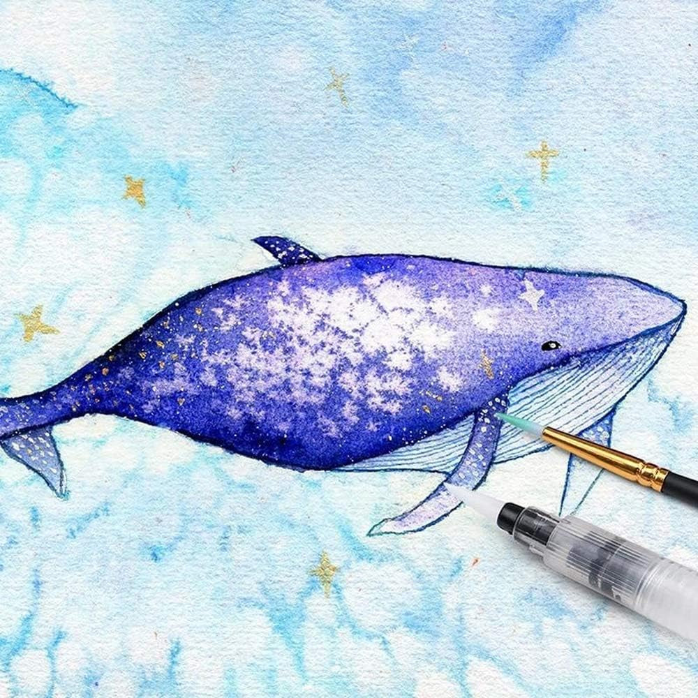 Glitter Metallic Watercolor Paints, 12 Assorted Colors, Portable Box with Water Brush, Sparkle Metallic Accents for Black Paper Drawing, Illustrating, Card Making, Coloring Books