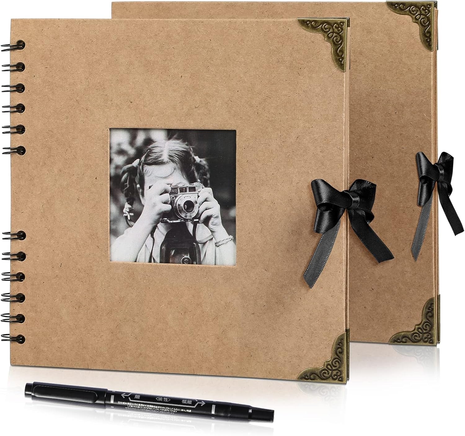 Scrapbook Photo Album - 8 X 8 Inch, 60 Pages, Kraft Paper, Ribbon, Corner Protectors, Suitable for Travel, Graduation, Memories
