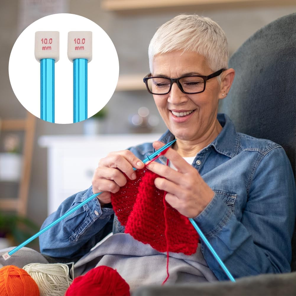 28Pcs/14 Pairs Stainless Steel Knitting Needles Set, Colored Straight Single Pointed Metal Knitting Needles, 14 Size from 2.0Mm-10.0Mm, 9.8 Inches Length for Handmade DIY Knitting (25Cm)