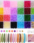 1100PCS 6Mm Glass Beads for Jewelry Making, 24 Vibrant Colors Crystal round Glass Beads for Bracelets, Complete Bracelet Making Sets for Girls DIY Crafts & Friendship Bracelets