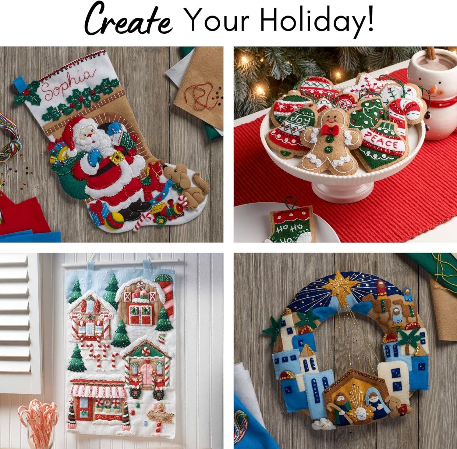 Felt Applique Stocking Kit, Penguins at Play 18" Felt Applique Stocking Making Kit, Perfect for DIY Needlepoint Arts and Crafts, 89481E , White