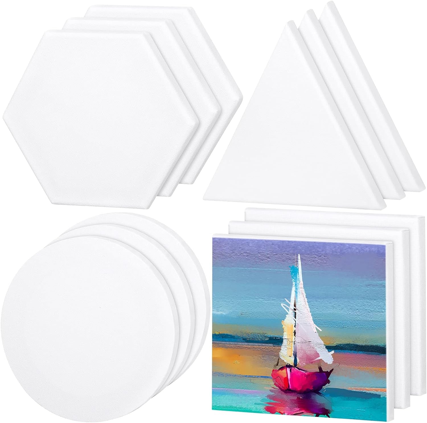 12 Pieces Stretched Canvas Blank Painting Canvas 6 Inch Panel Artist White Canvas Boards Triangle Square Hexagon round Shape Canvas Frame for Acrylic Pouring Oil Painting