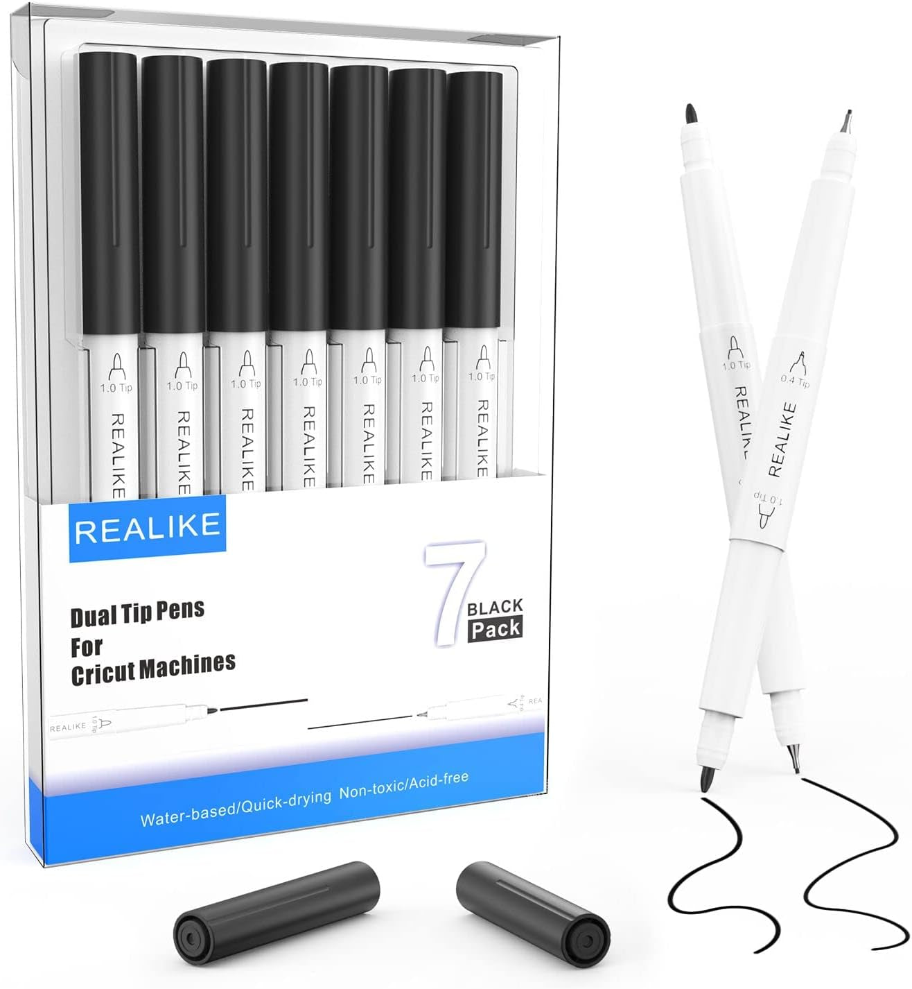 Dual Tip Pens for Cricut Maker 3/Maker/Explore 3/Air 2/Air, Black Pens Set of 7 Pack Dual Tip Marker Fine Point Pen Writing Drawing Accessories for Cricut Machine (0.4 Tip & 1.0 Tip)