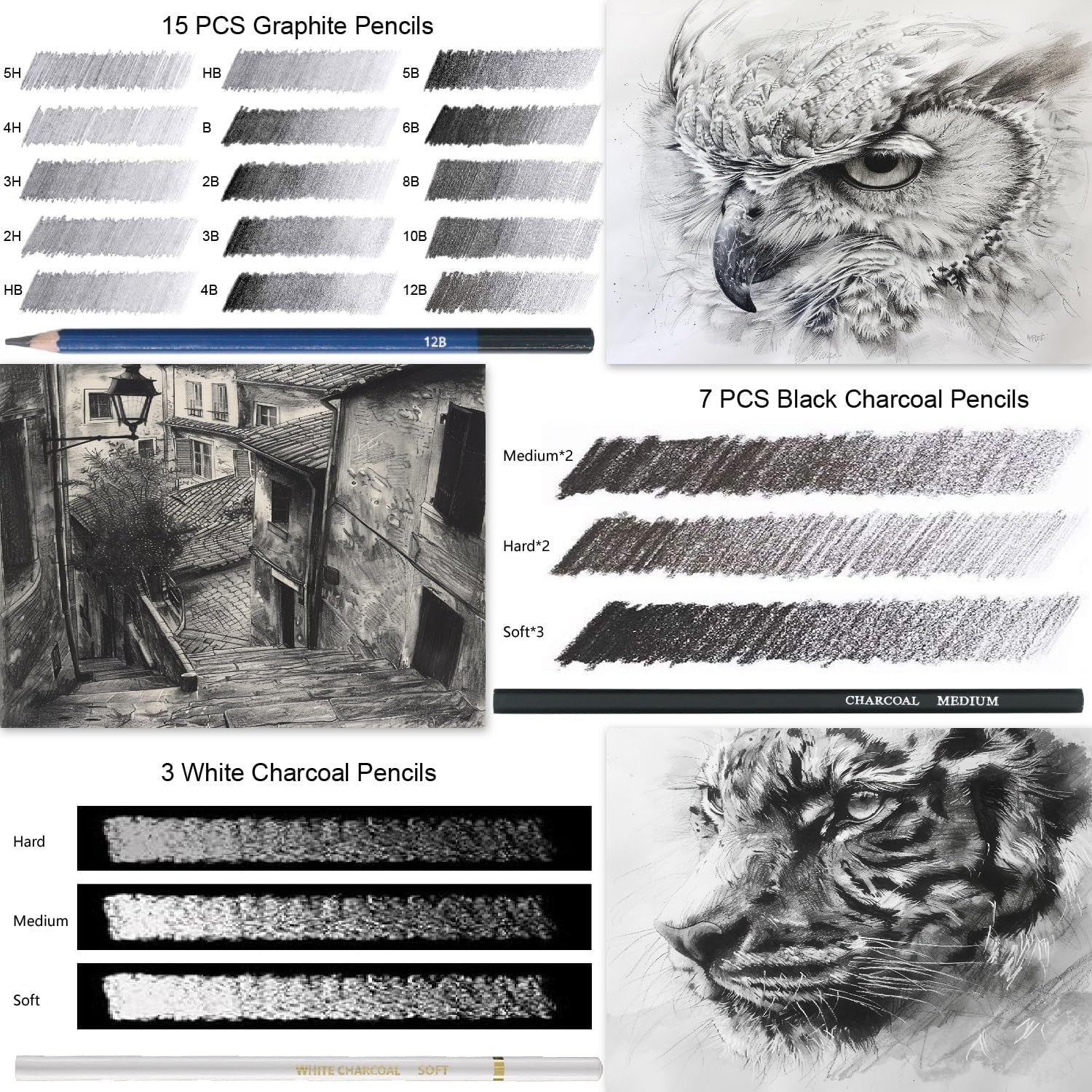 Drawing Set Sketching Kit, 76 Pack Drawing Pencils, Drawing Supplies Include 3 Color Sketch Book, Watercolor, Metallic, Colored, Charcoal Pencils, Professional Art Supplies for Adults, Kid and Teens.