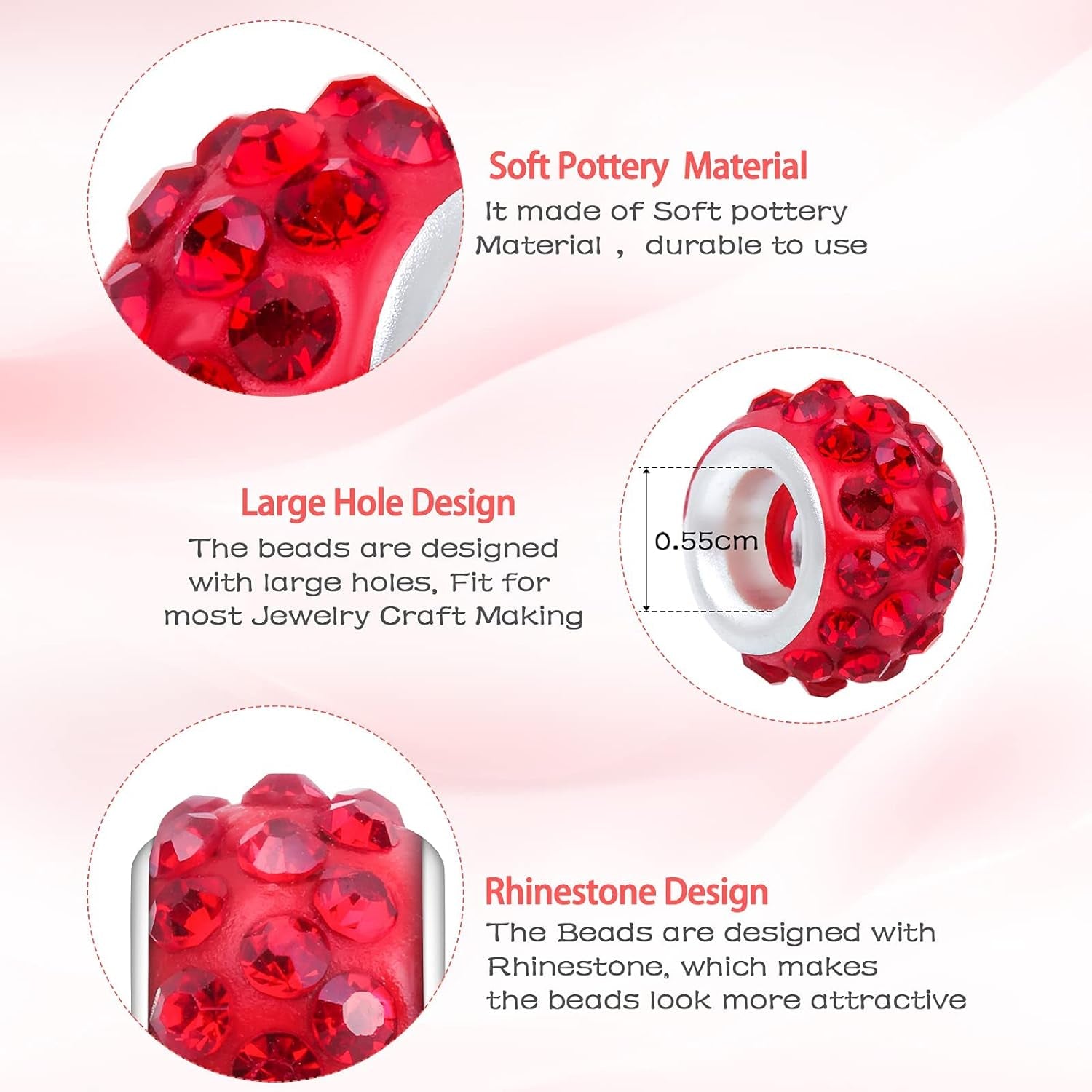 200 PCS Large Hole Beads for Jewelry Making,  European Beads Bulk Spacer Beads with Mixed Color Rhinestone Beads Charms for DIY Craft Bracelet Necklace Earring Making