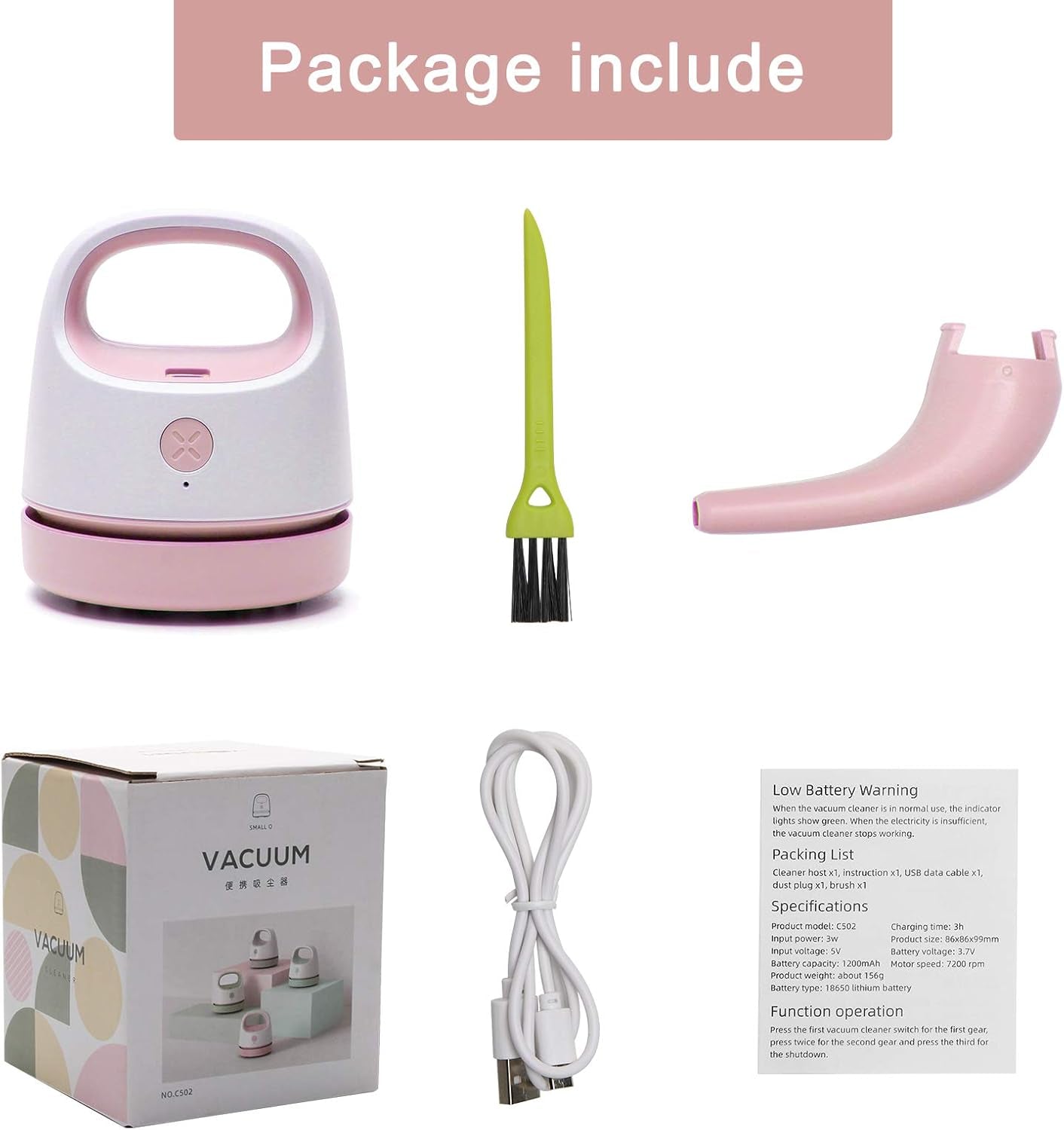 Diamond Painting Tools for Drill Quicker Picker,  Diamond Painting Accessories Tool for Sweep Spilled Diamonds Picker Vacuum Quicker Picker Organizer Spilled Drill with USB Charger, Brush (Pink)