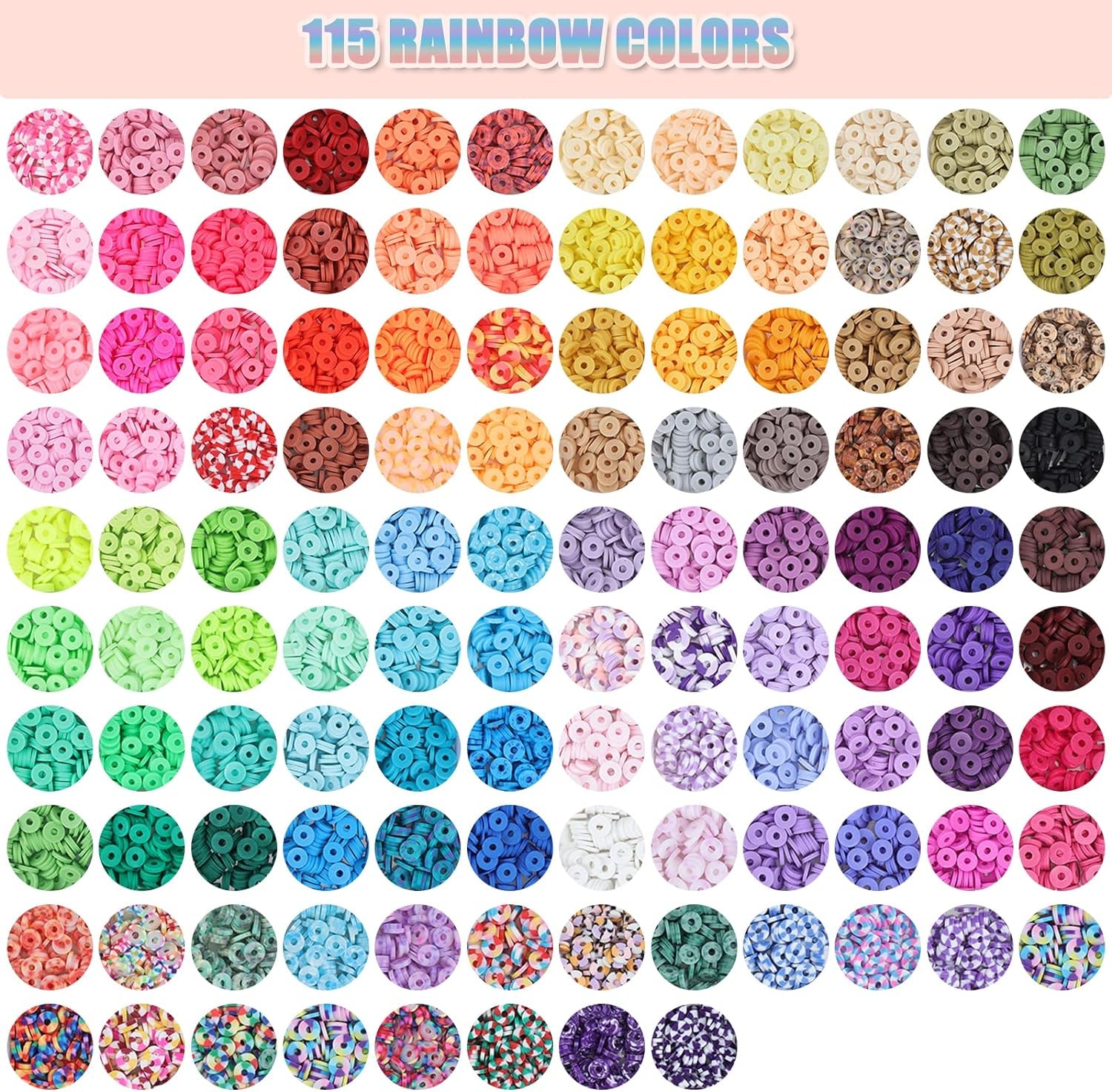 12000Pcs, 115 Colors Clay Beads for Bracelets Making Kit Polymer Heishi Flat Beads Beads with Letter Beads for DIY Jewelry Marking Bracelets Necklace, 6Mm
