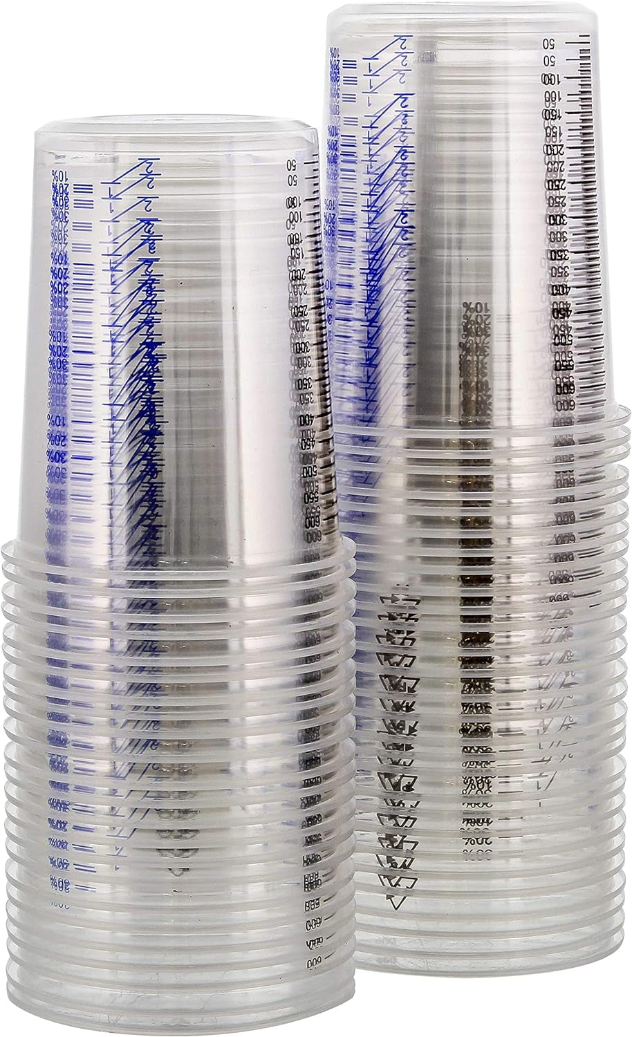 20 Ounce (600Ml) Disposable Flexible Clear Graduated Plastic Mixing Cups - Box of 50 Cups - Use for Paint, Resin, Epoxy, Art, Kitchen, Cooking, Baking - Measuring Ratios 2-1, 3-1, 4-1, ML