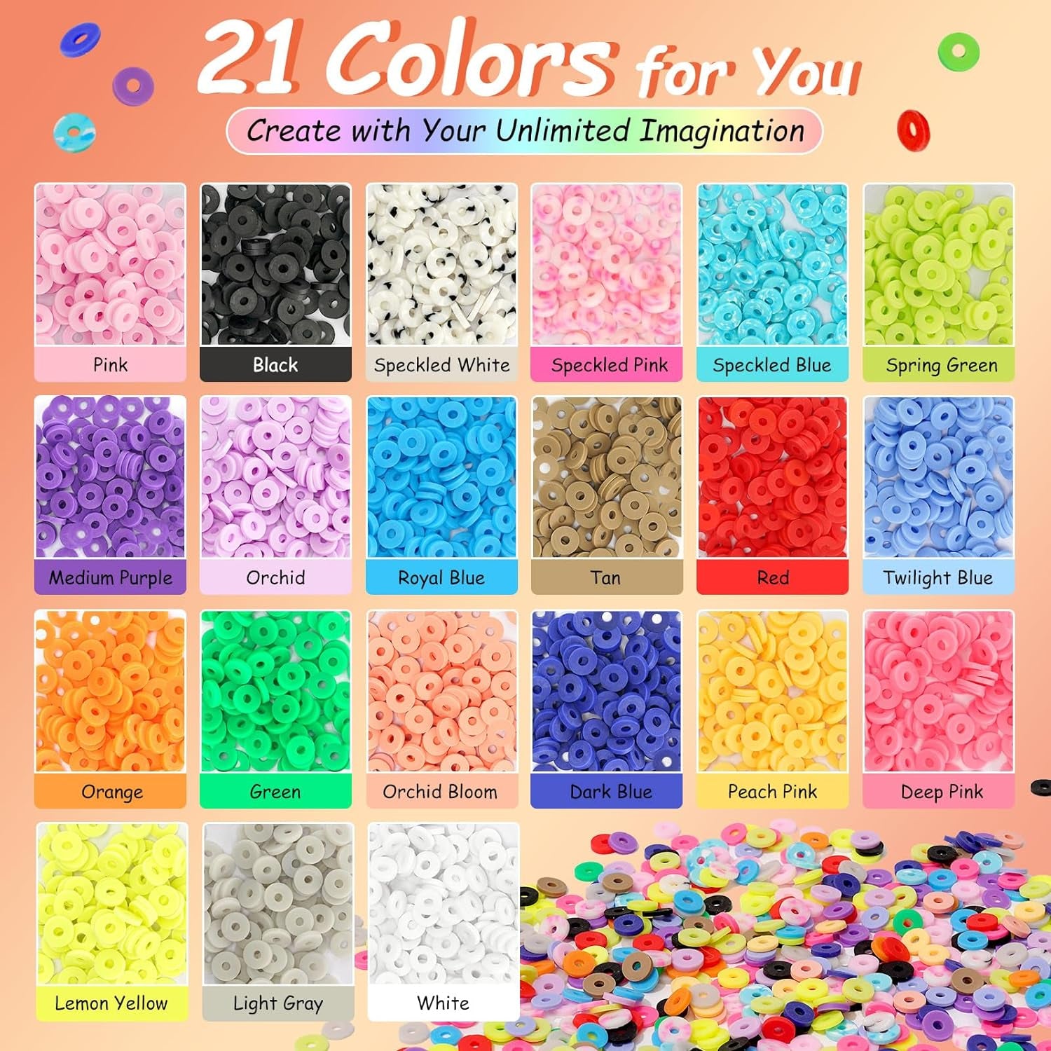 Clay Beads Kit, 6000PCS Friendship Bracelet Making Kit, 21 Colors with 26 Types of Charms Preppy Polymer Heishi Beads with Letter Beads Jewelry Making Kit