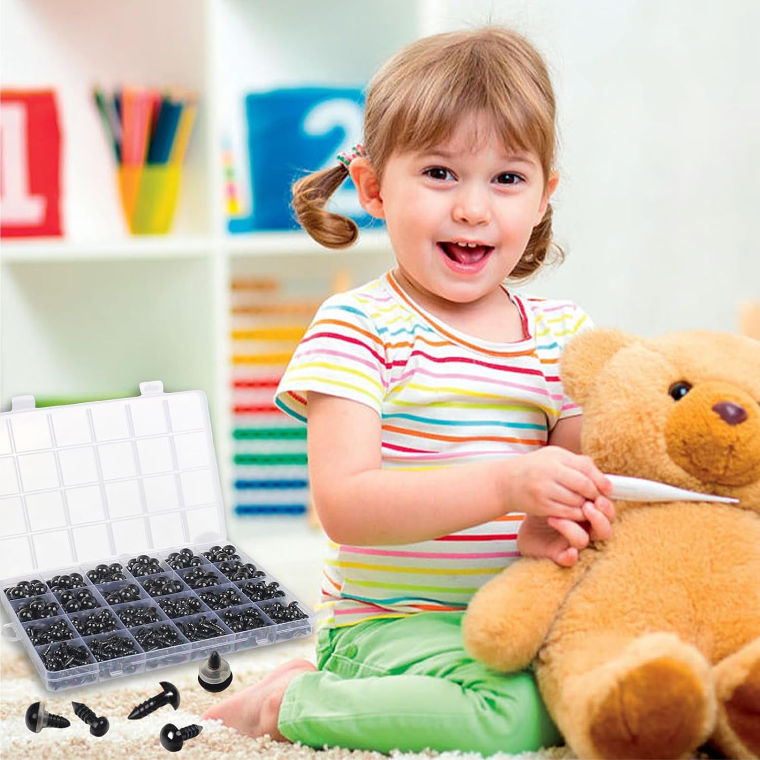 1200PCS Safety Eyes for Amigurumi, Stuffed Crochet Eyes with Washers 6Mm, 8Mm, 12Mm Plastic Crochet Safety Eyes Black Safety Eyes for Crochet Stuffed Animal Eyes for Craft Teddy Bear 6