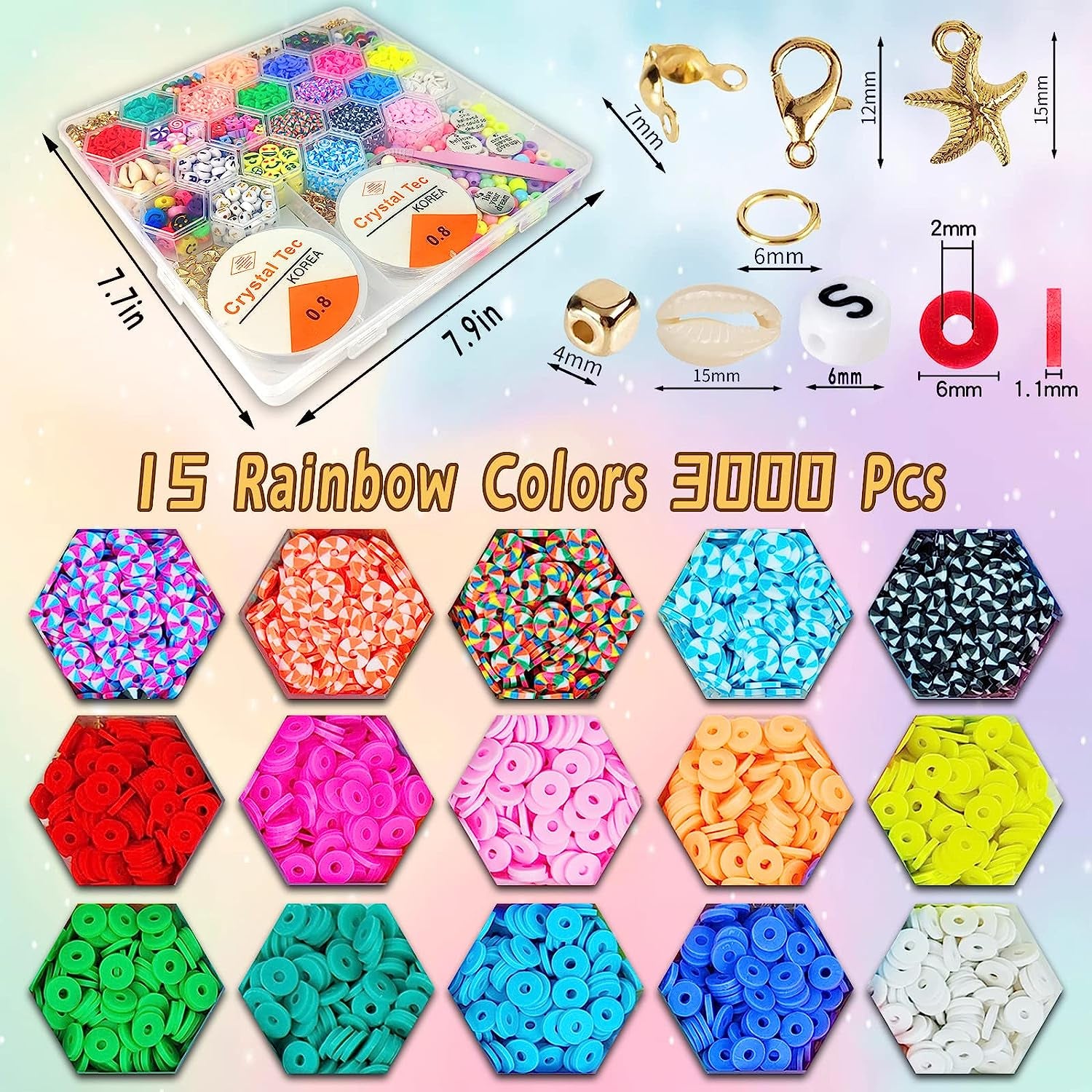 Clay Beads Arts and Crafts Kit for Jewelry Making, with Smiley Letter Beads, Gifts for Girls Age 6-12