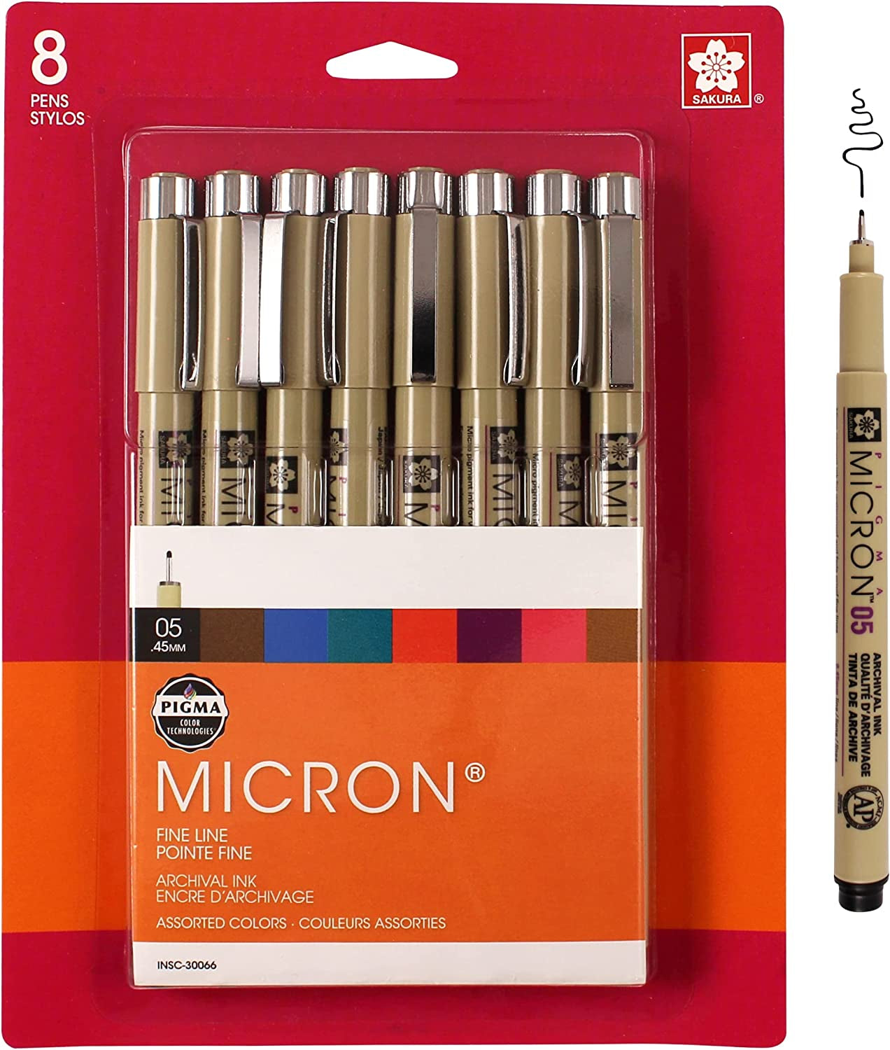 Pigma Micron Fineliner Pens - Archival Black, Colored Ink Pens for Writing or Drawing - Holiday Gifts for Artists, Crafters & DIY Gifts Projects - 05 Point Size - 8 Pack