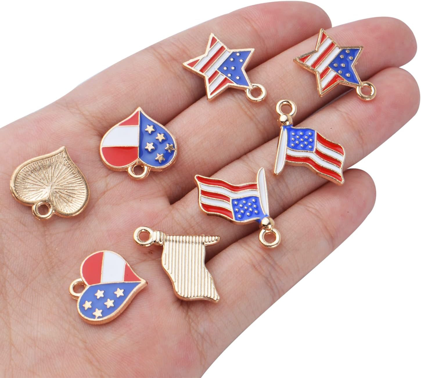 30Pcs American Flag Charms Pendant Flag Heart Star Shape Charms Patriotic Enamel Charms Craft Supplies for DIY Jewelry Making Findings Accessory