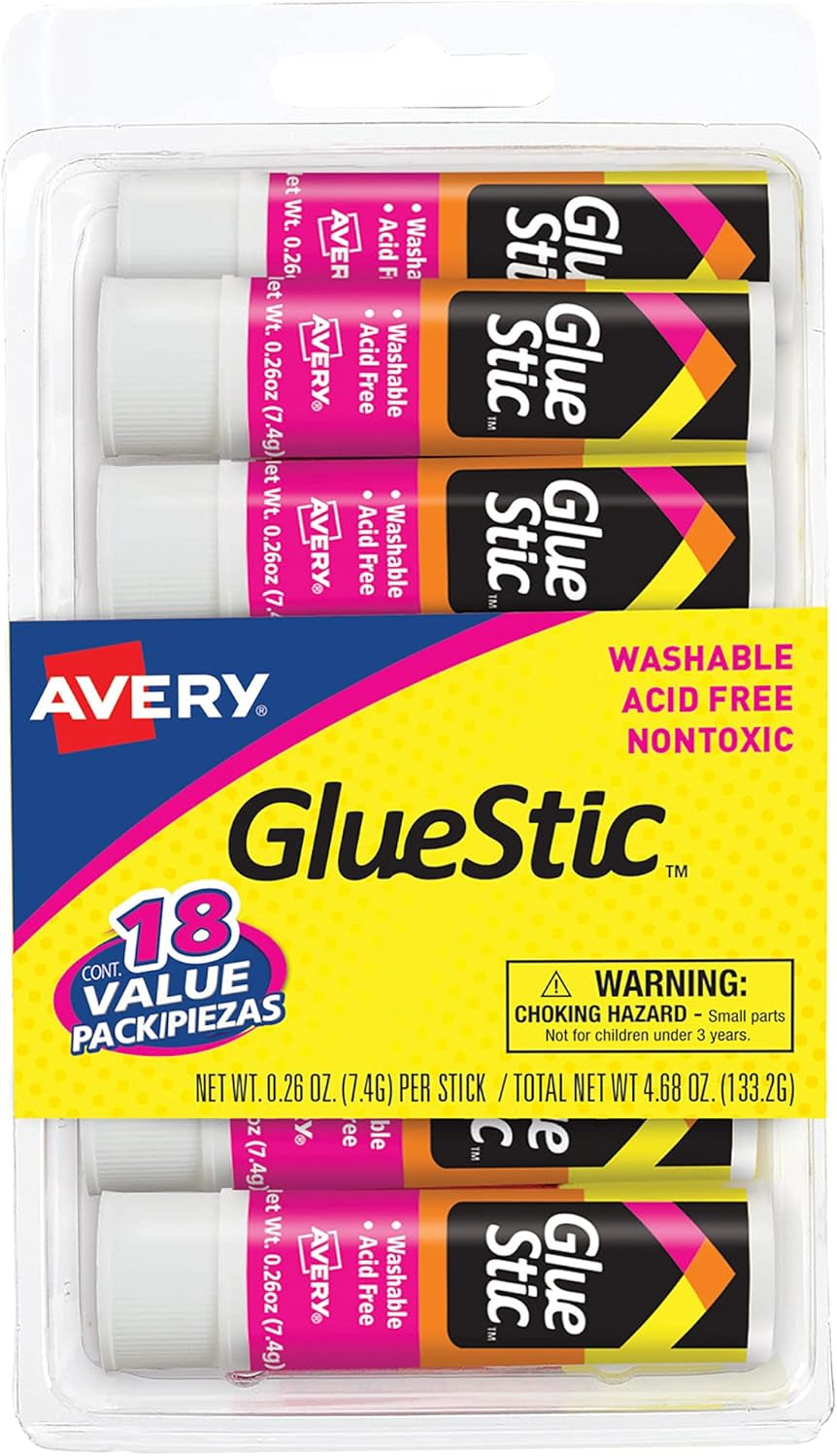 Glue Stic Value Pack, White, Washable, Nontoxic, 0.26 Oz., 18 Permanent Glue Sticks (98089)