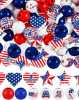 200 Pcs 4Th of July Wood Beads Patriotic Independence Day Wooden Beads America Flag Star Heart round Blue Red Beads Us Memorial Day Beads for DIY Jewelry Garland Necklaces Tiered Tray Decor