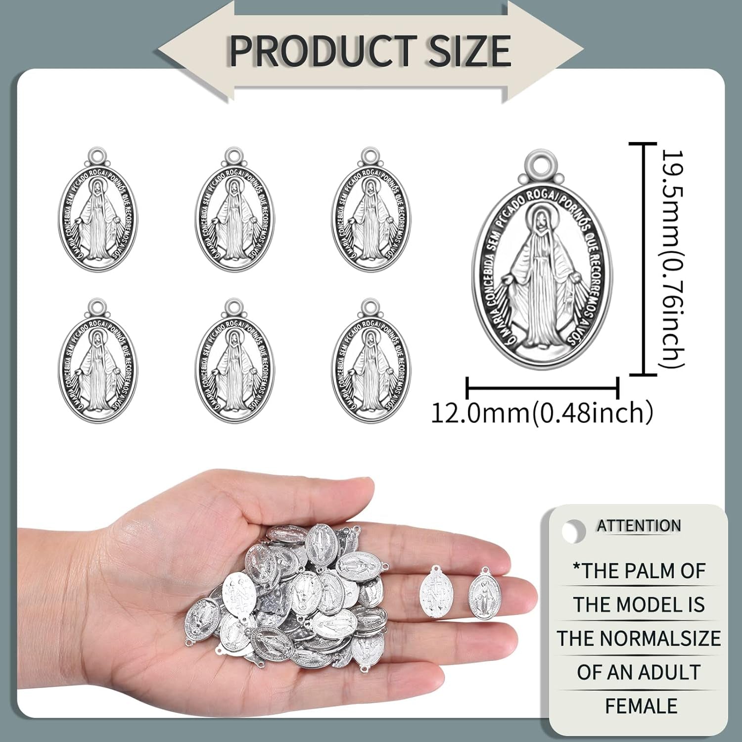 60Pcs Our Lady Miraculous Medal Floral Rosary Centerpiece Cross Jesus Virgin Mary Catholic Alloy Crucifix Charms for DIY Jewelry Making 12Mmx20Mm(A585)