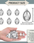 60Pcs Our Lady Miraculous Medal Floral Rosary Centerpiece Cross Jesus Virgin Mary Catholic Alloy Crucifix Charms for DIY Jewelry Making 12Mmx20Mm(A585)