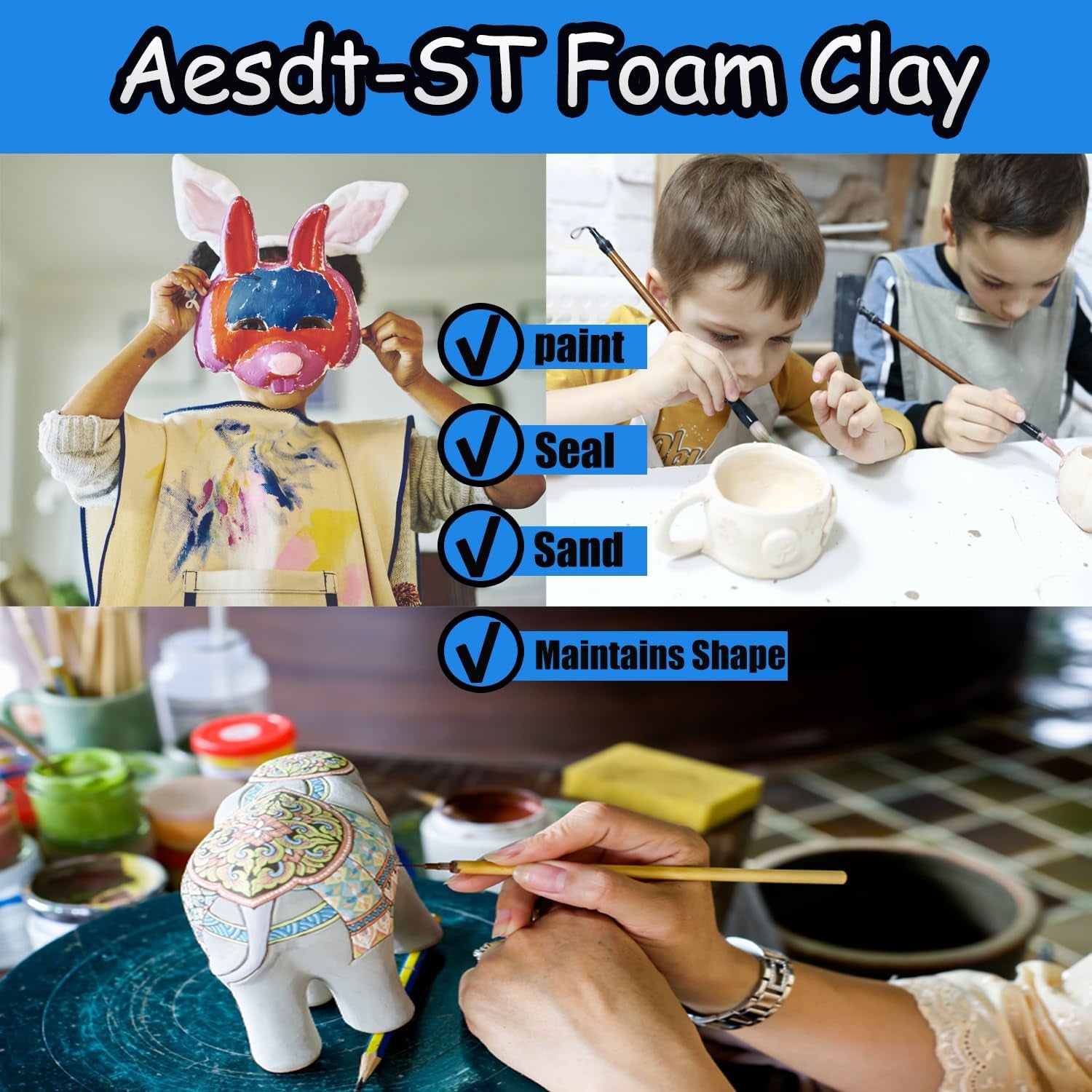 White Moldable Cosplay Foam Clay (500 Gram) - High Density Air Dry Clay, Modeling Clay for Intricate Designs, Figures, Masks, Craft Projects,Great for Cutting, Sanding or Shaping with Tools.