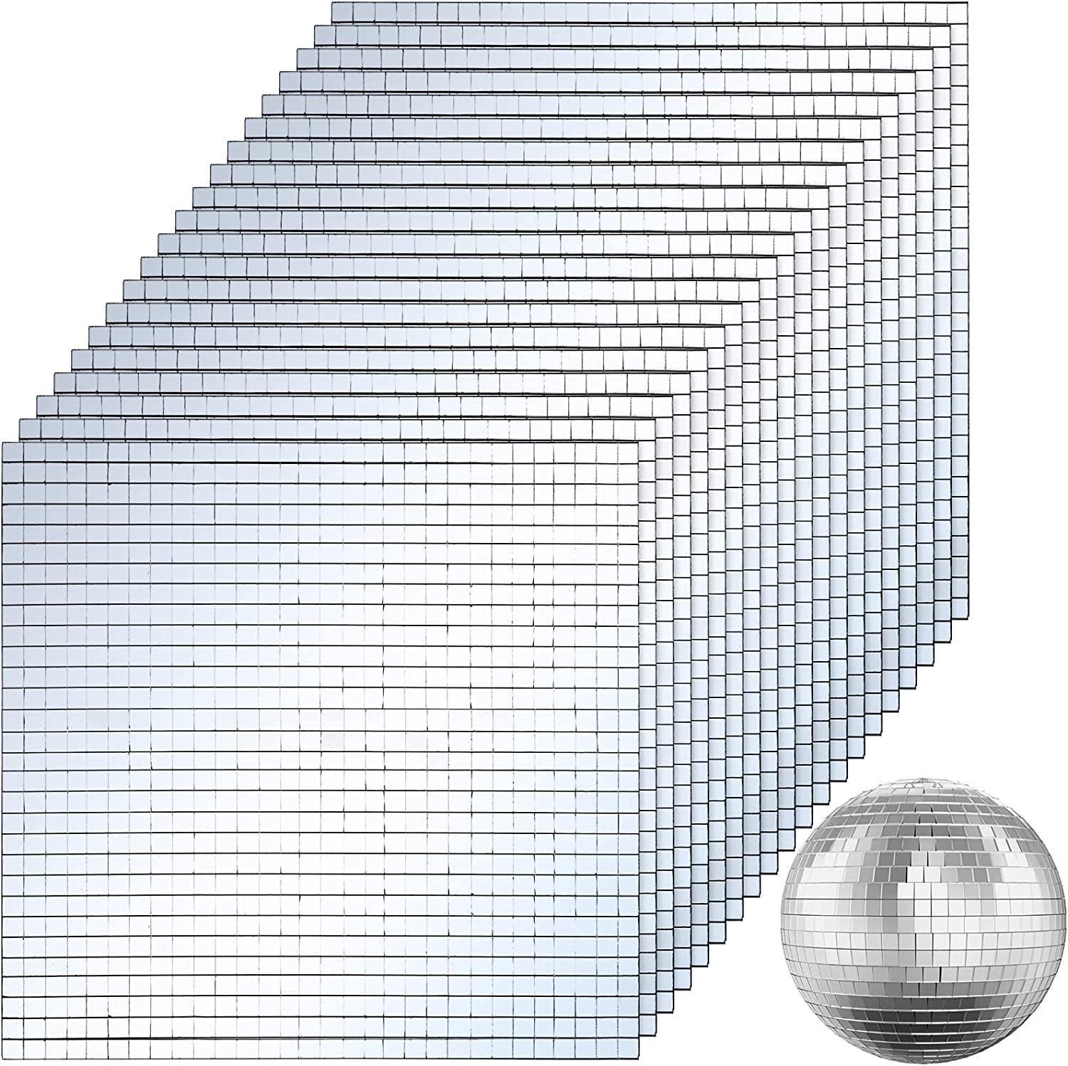 36000 Pieces Mirror Mosaic Tiles, 5 X 5 Mm Self Adhesive Mirror Stickers, Real Glass Mini Square Mirrors, Disco Ball Stickers for Crafts DIY Home Decorations