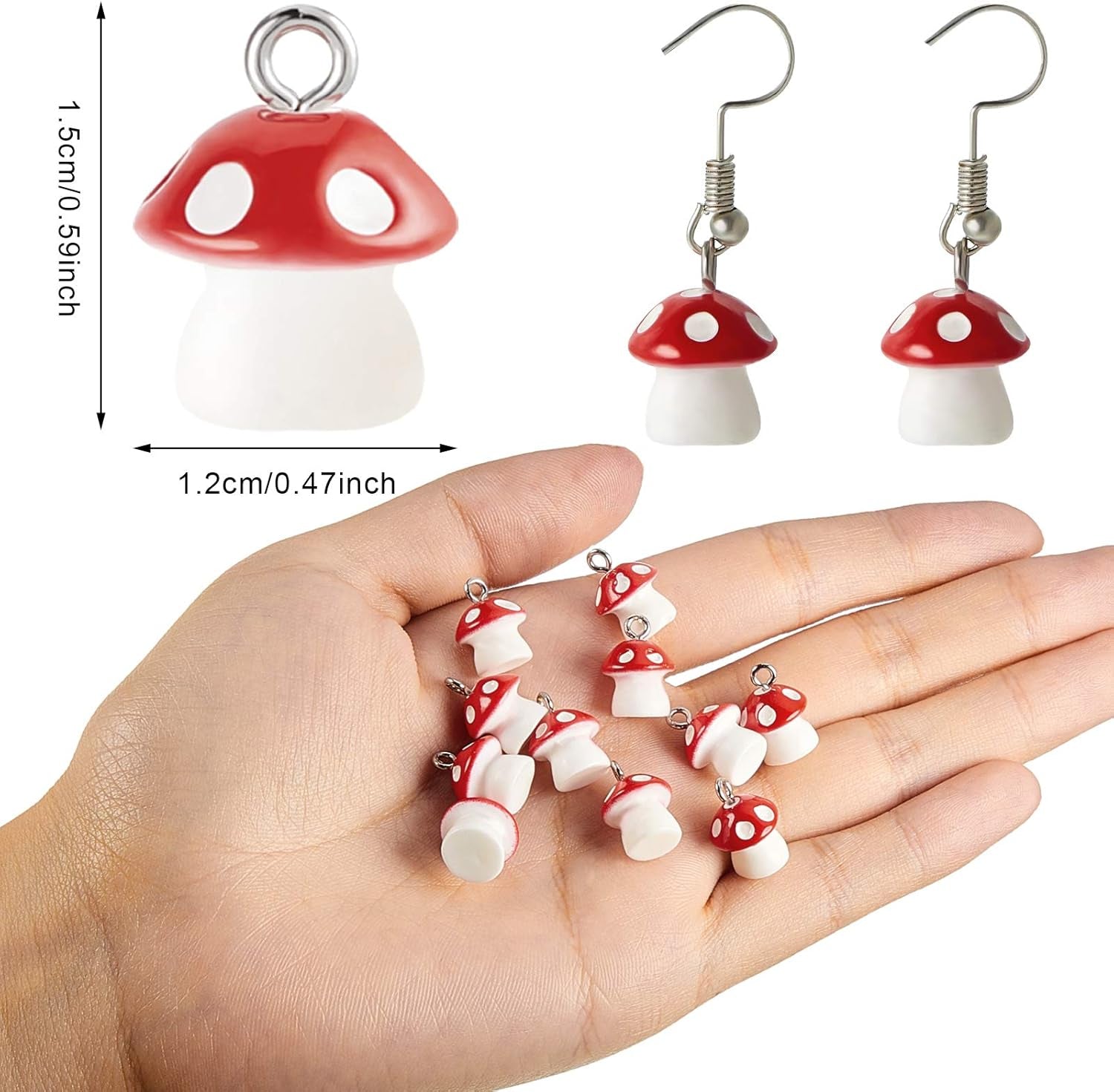 50 Pieces Mushroom Charm Pendant Mushroom Resin Charm Mushroom Jewelry Finding Charm DIY Pendant Making Resin Charm for Bracelet Necklace Earrings Keychain Craft