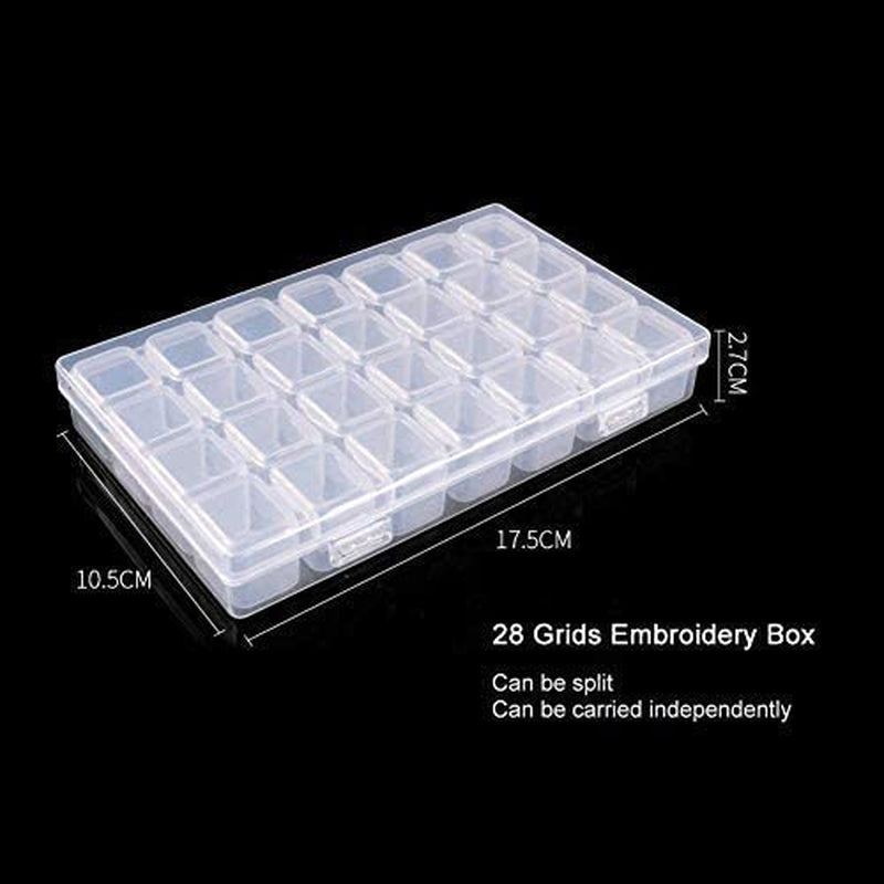 Diamond Painting Storage Containers, 2Pcs 28 Grids Clear Diamond Painting Accessories and Tools Boxes Bead Organizers Diamond Art Embroidery Storage with 200PCS Label Stickers
