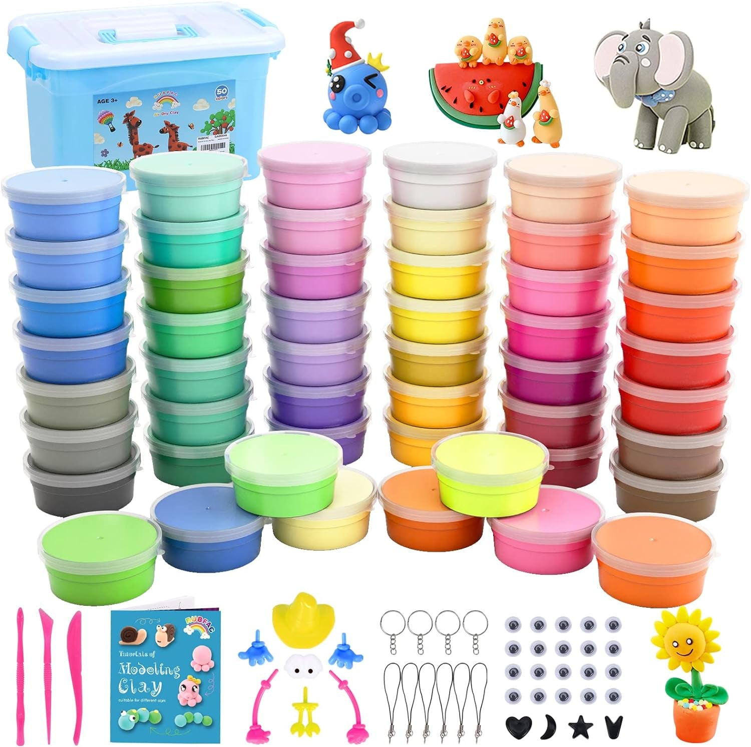 Air Dry Clay for Kids, 50 Colors DIY Modeling Clay Kit with Accessories in Container Box Magic Clay for Arts Crafts DIY Gift