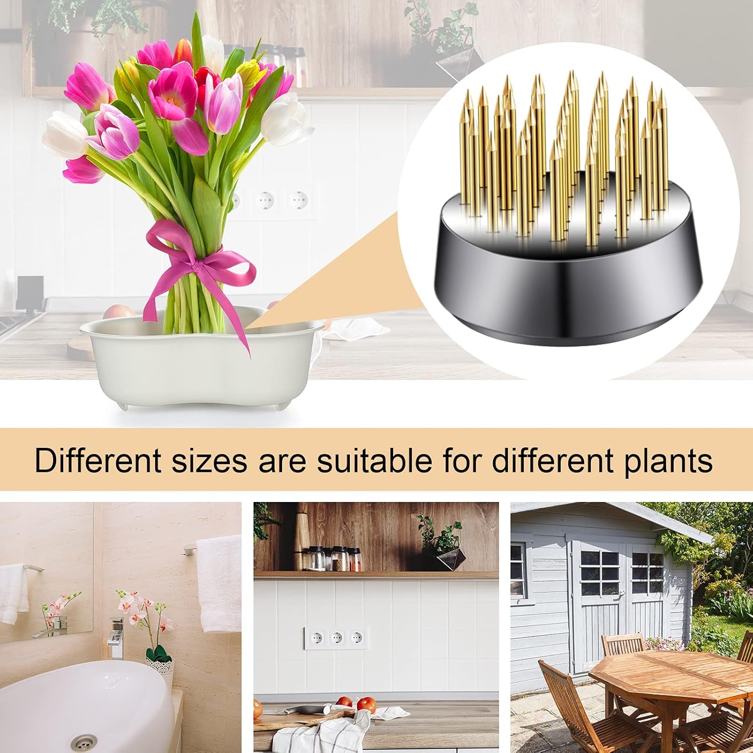 12 Pcs Flower Frog Holder 0.92 Inch Mini Floral round Flower Arranger Fixed Flower Pin Holder Tool Floral Arrangement Pin Holder Japanese Flower Holder Plant Fixation(Gold)