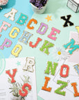 52 Pieces Chenille Letter Patches A-Z Alphabet Iron on Patches Bulk Gold Glitter Border Repair Embroidered Patch for Clothing Caps Sweaters Bags Jackets Shirt(Bright Color, Cute Style)