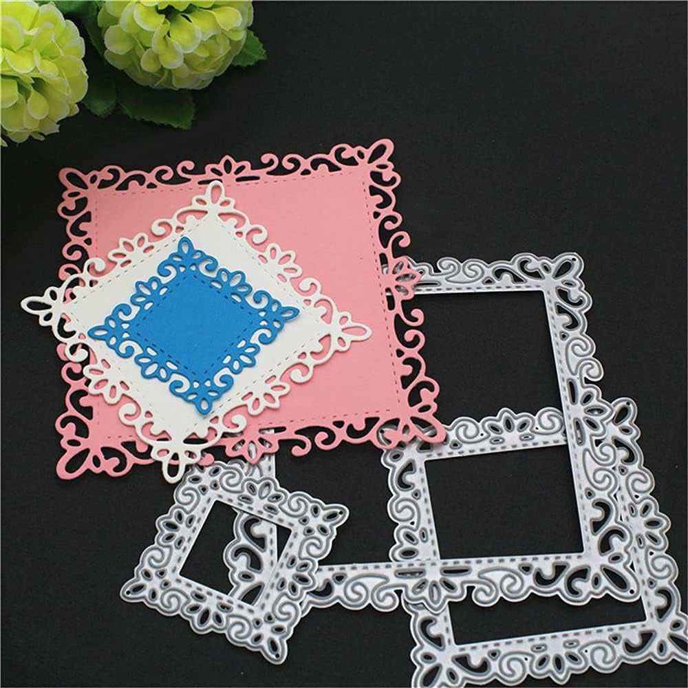 4 Sets Frame Metal Cutting Die Frame Dies Cut Metal Stencil Template Moulds DIY Crafts Frame Paper Cards Cutting Dies Cut Stencils Metal Lace Frame Cutting Dies for DIY Carding Making Scrapbooking